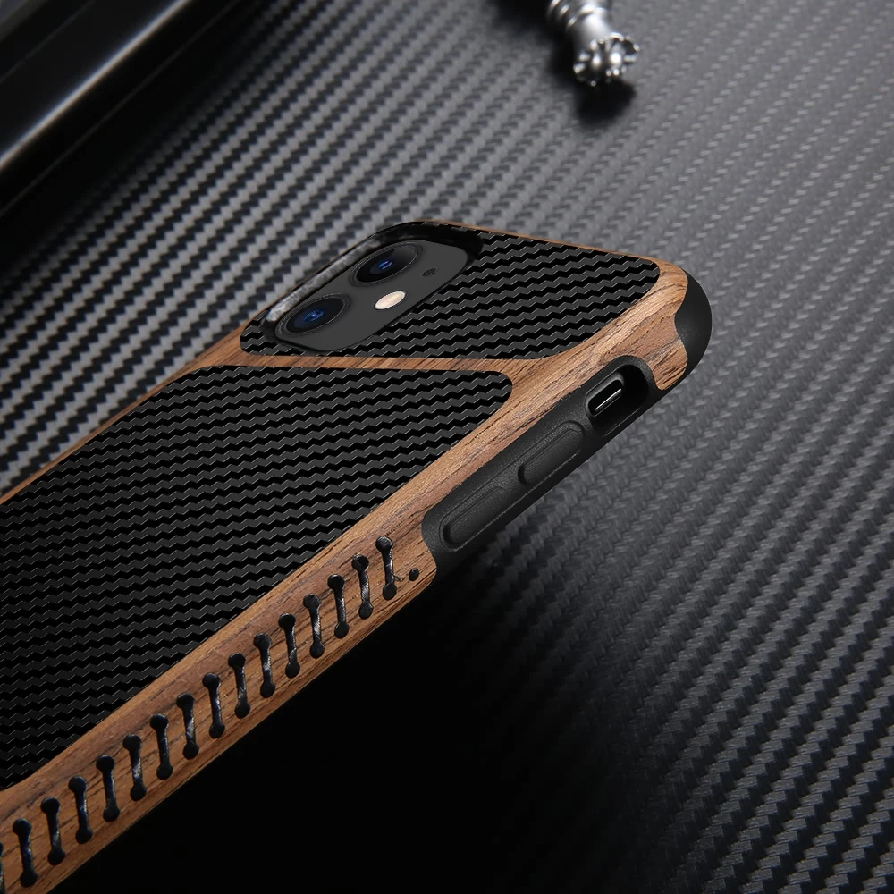 LAPOPNUT Slim Wood Carbon Fiber Texture Silicone Soft Case for IPhone SE 2020 11 Pro Max X Xr Xs 7 8 Plus Hybrid Leather Cover |