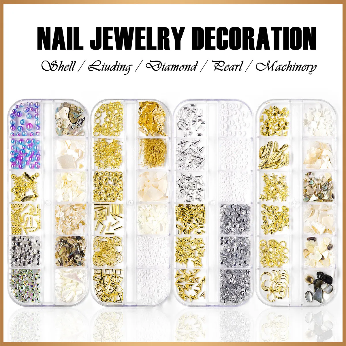 Manicure Artificial Diamond Jewelry Special Shaped Rivet Shell Magic Pearl Sequin Long Nail Glue Nail Decoration Rhinestone