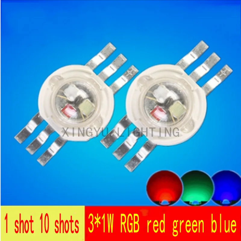 Бесплатная доставка 10 шт. мощные светодиодные лампы 3*1 Вт RGB Полноцветный Красный