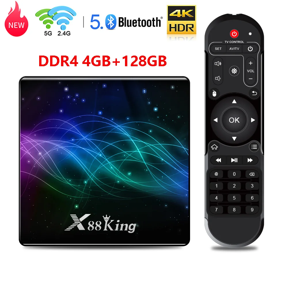 ТВ приставка X88 King Android 9 0 S922X 6 ядер DDR4 4 + 128 ГБ Wi Fi 2 4/5 ГГц|ТВ-приставки и медиаплееры|