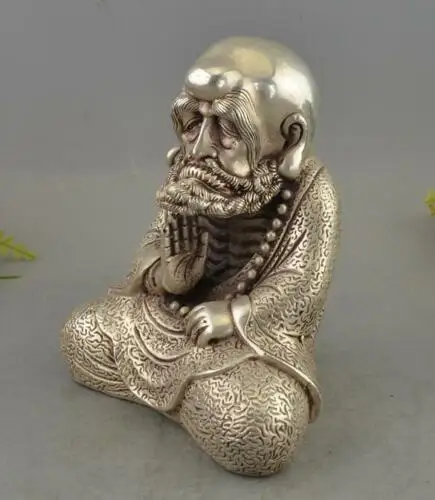 Chinese Buddhism Silver Sit Arhat Damo Bodhidharma Dharma Buddha Statue | Дом и сад