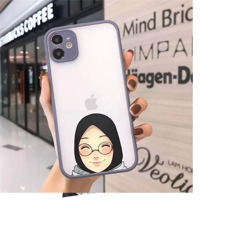 

Cute cartoon hijab muslim Girl Phone Cases matte transparent For iphone 7 8 11 12 plus mini x xs xr pro max cover