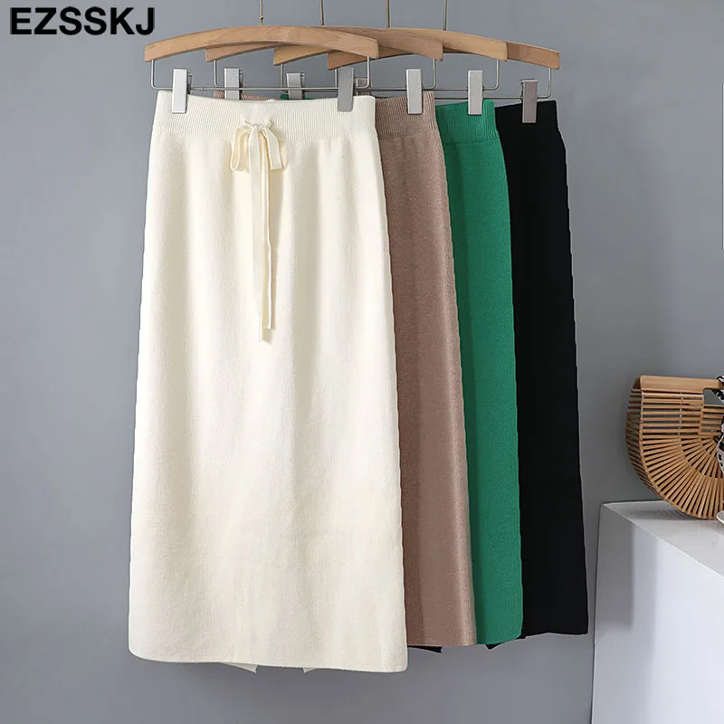 

Осенне-зимняя облегающая Плотная юбка-свитер FAKUNTN, Женская длинная юбка-карандаш хорошего качества, женская элегантная вязаная юбка, 2021