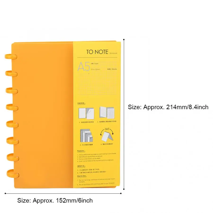 Portable A5 Mushroom Hole Binder Refillable Writing Paper Notebook Office School Supplies 360 degree folded notebook