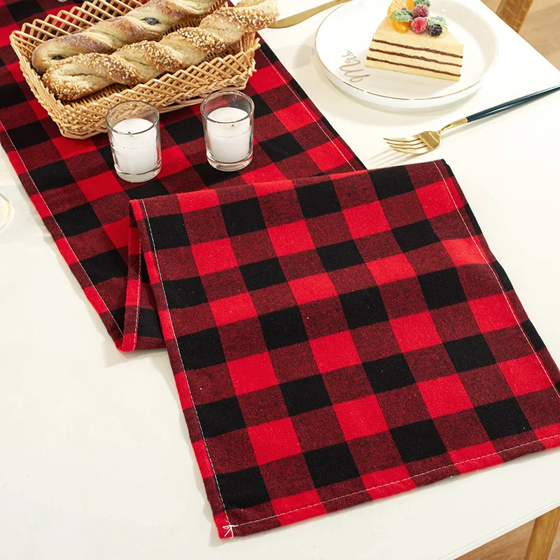 New Christmas Style Table Runner Red Burlap Black Plaid  Chemin De TableRunners For Wedding Event Party Home Decoration