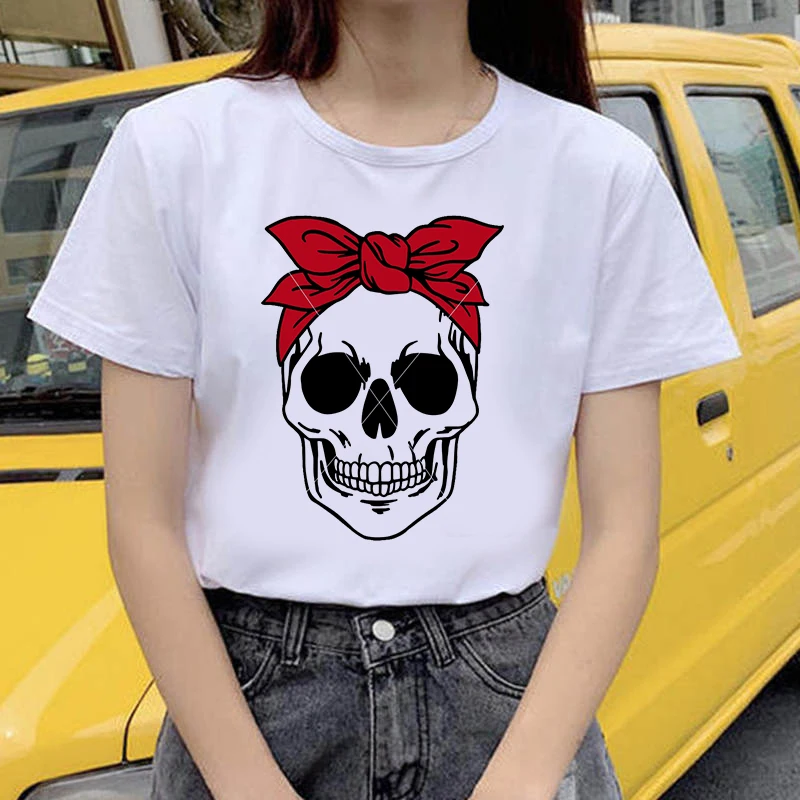 

Women Harajuku Sunflower Bandana Printed Mom T shirt Summer Camo Skull T-shirt Mama Funny Short Sleeve Tshirt Female Clothes