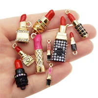 graceangie 10pcs alloy enamel lipstick charm pendant with rhinestone mix shape for women necklace bracelet making findings