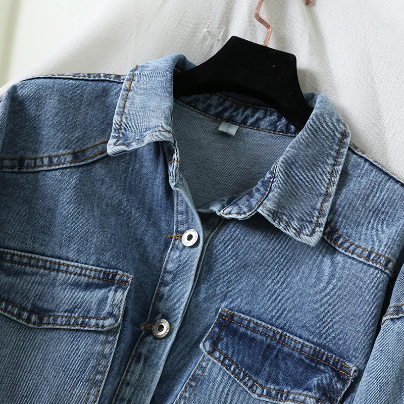 Korean Women Overalls Denim Jumpsuit Students Loose High Waist Jeans Straight Pants Long Sleeve Cowboy Playsuit Rompers
