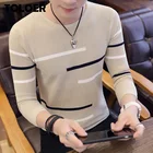 Свитеры и пуловеры для мужчин, облегающий вязаный свитер темно-синего цвета с длинным рукавом, мужские зимние пуловеры высокого качества, теплое пальто из полиэстера