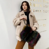 kaishin womens fashion multicolor fluffy fox fur crossbody bag beads chain clutch raccoon fur trim shoulder bag il00638