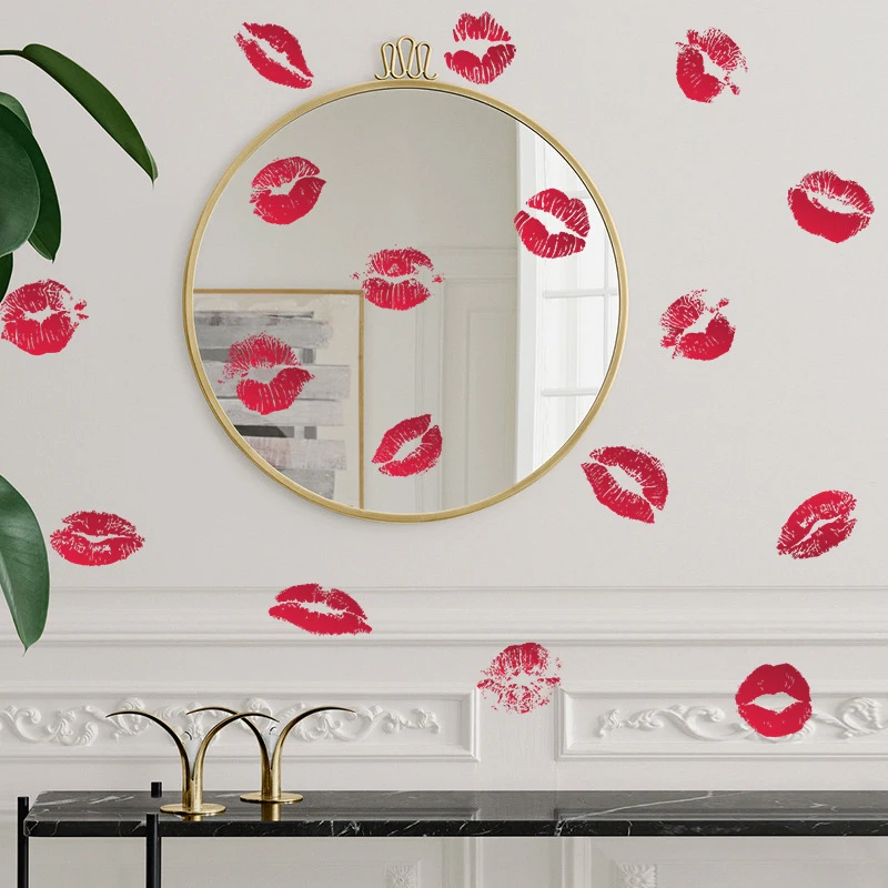 

17PCS DIY Sexy Red Lid Mark Wall Stickers Girls Bedroom Decor Modern Home Decoration Waterproof Bathroom Mirror Decal Wallpaper