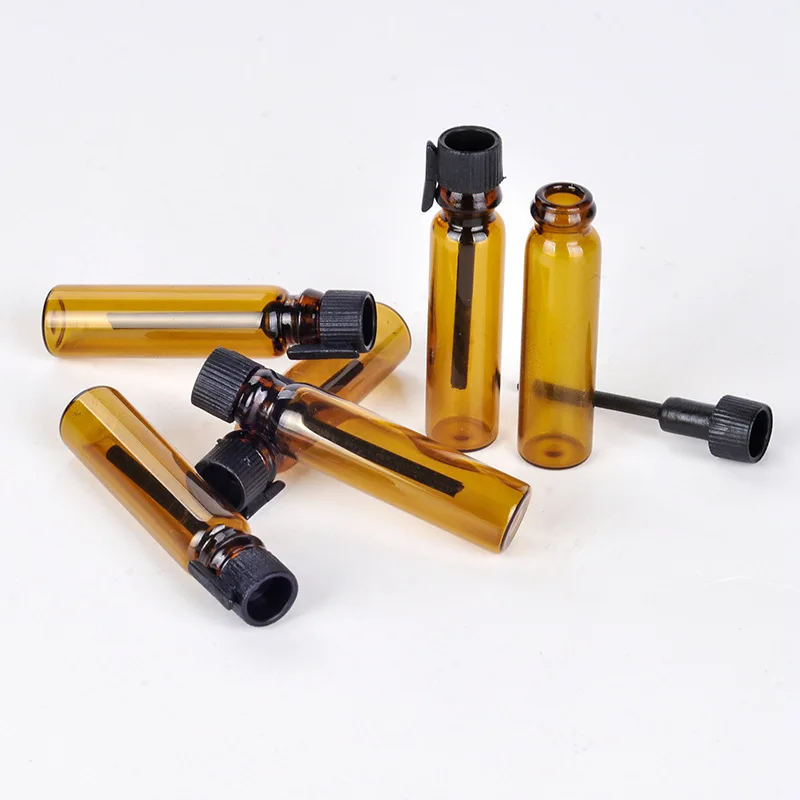 

1ml 2ml Amber Glass Essential Oil Perfume Bottle With Black Cap 1CC 2CC Mini Brown Glass Bottle Sample Test Bottle 1000pcs/lot