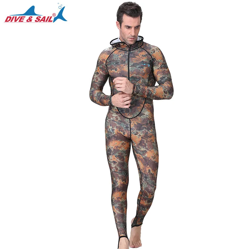 Цельный мужской костюм для подводной охоты с капюшоном из лайкры дайвинга