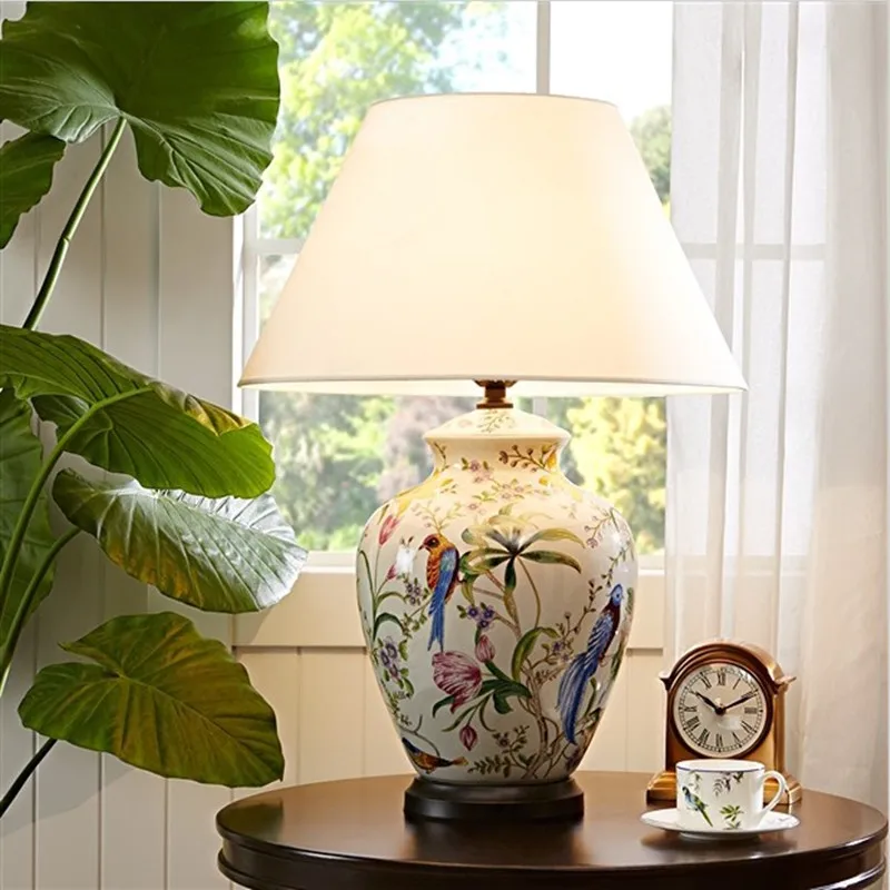 Lámpara de mesa de cerámica pintada a mano, esmaltado craquelado, estilo chino, E27, envío gratis