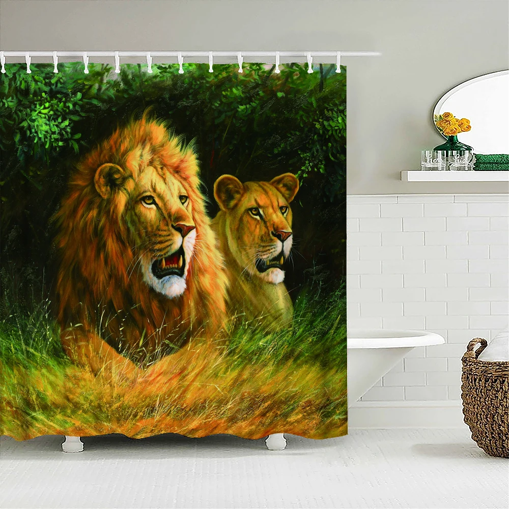 

lion Pattern Waterproof Fabric Shower Curtains Multi-size With Hooks Animal Bathroom Curtain Decor Bath Screen
