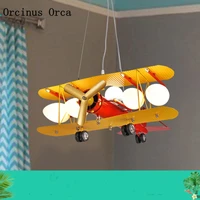 art creativity yellow fighter chandelier boy bedroom childrens room lamp cartoon lovely color airplane chandelier