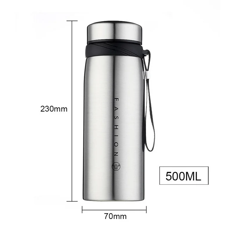 500ml Silver Большая емкость термос бутылка из нержавеющей стали стакан с герметизацией бутылка для воды портативная вакуумная колба для кофе кружка дорожная чашка - Цвет: 500ml Silver