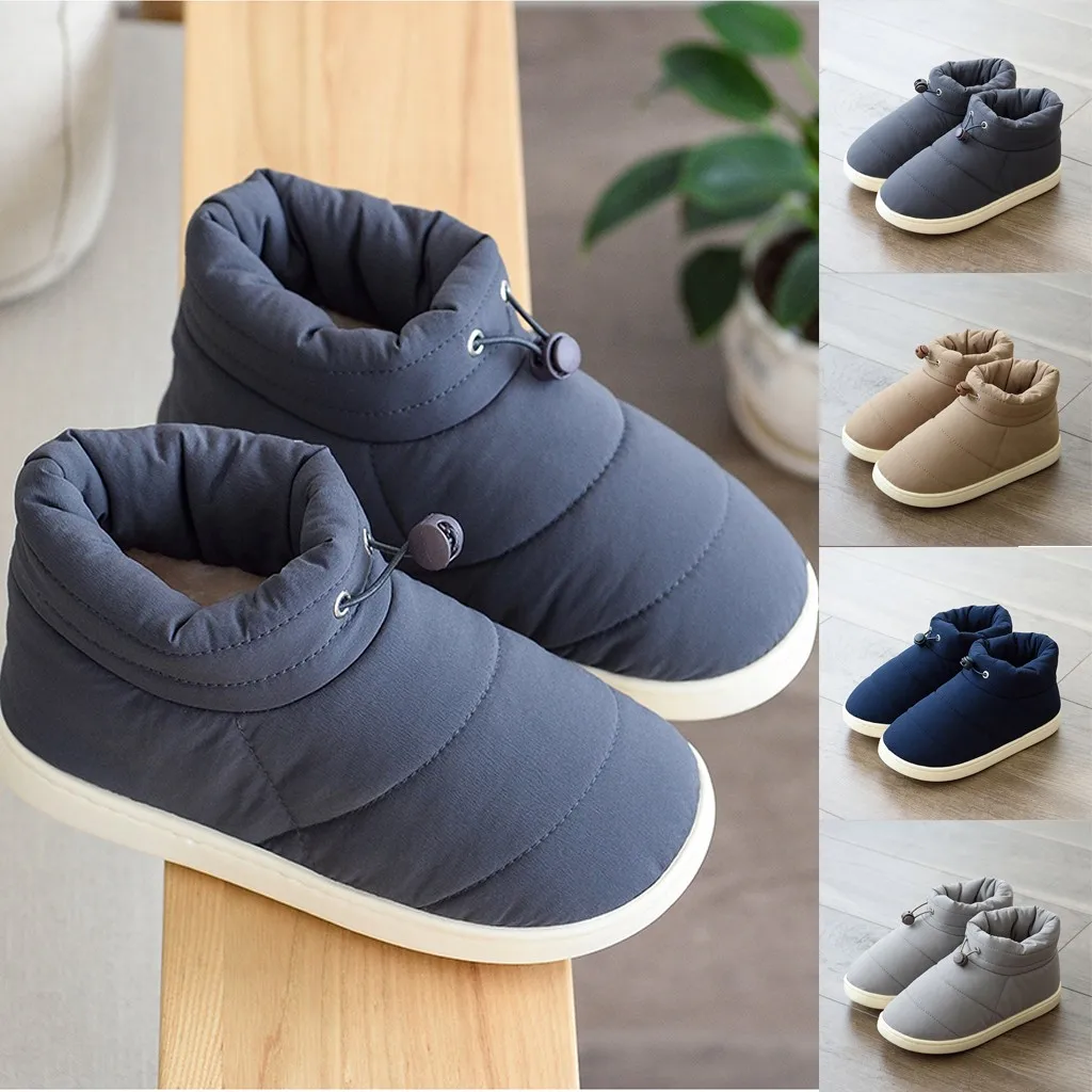 

SAGACE Men's couples winter warm indoor non-slip high-top elastic band home cotton slippers cotton solid color plush slippers