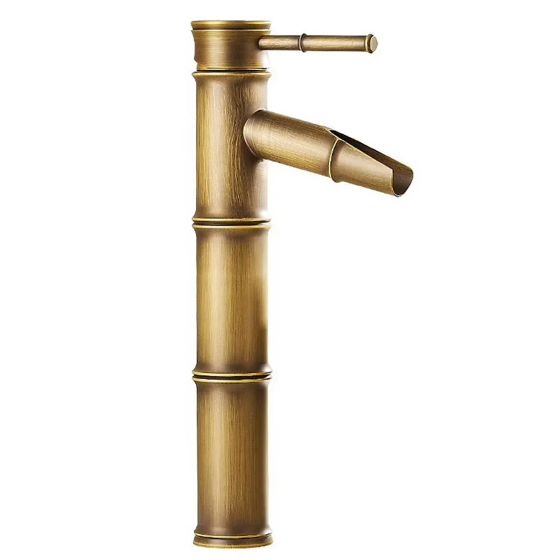 

Antique Brass Bamboo Style Single Handle Lever Bathroom Deck Mounted Single hole Faucet Vessel Sink Basin Mixer Tap aan016