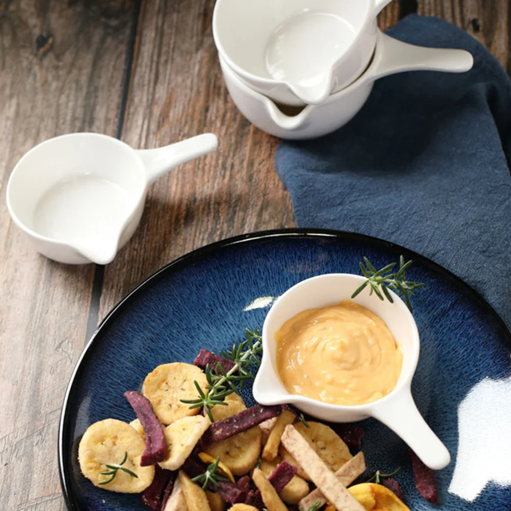 

2pcs Seasoning Storage Bowls with Handle Jam-pot Saucer Seasoning Dish for Home