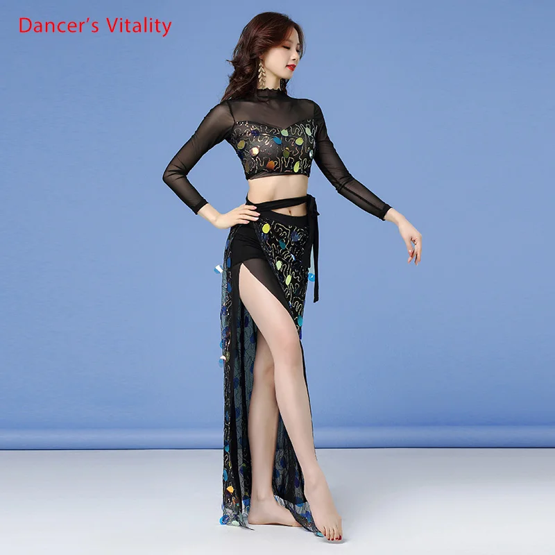 Фото Женская одежда для тренировок и выступлений Belly Dance New с длинными рукавами пышная удобная юбка блестками Женская одежда для тренировок и выступлений Belly Dance New с длинными рукавами пышная удобная юбка блестками