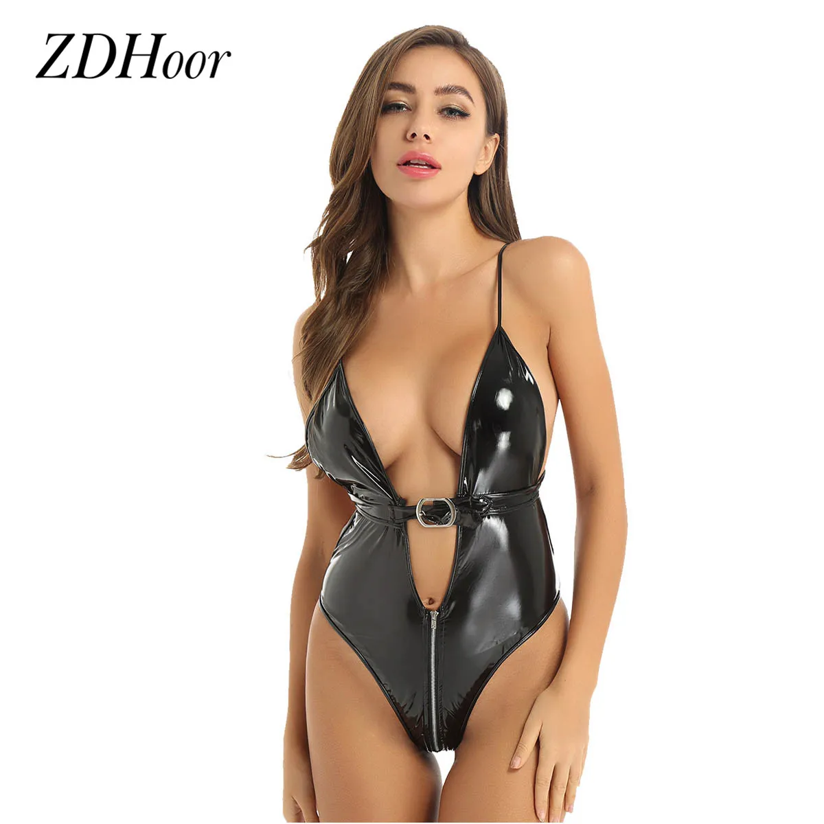 Сексуальный женский костюм для сна кожаное нижнее белье из ПВХ боди горячие