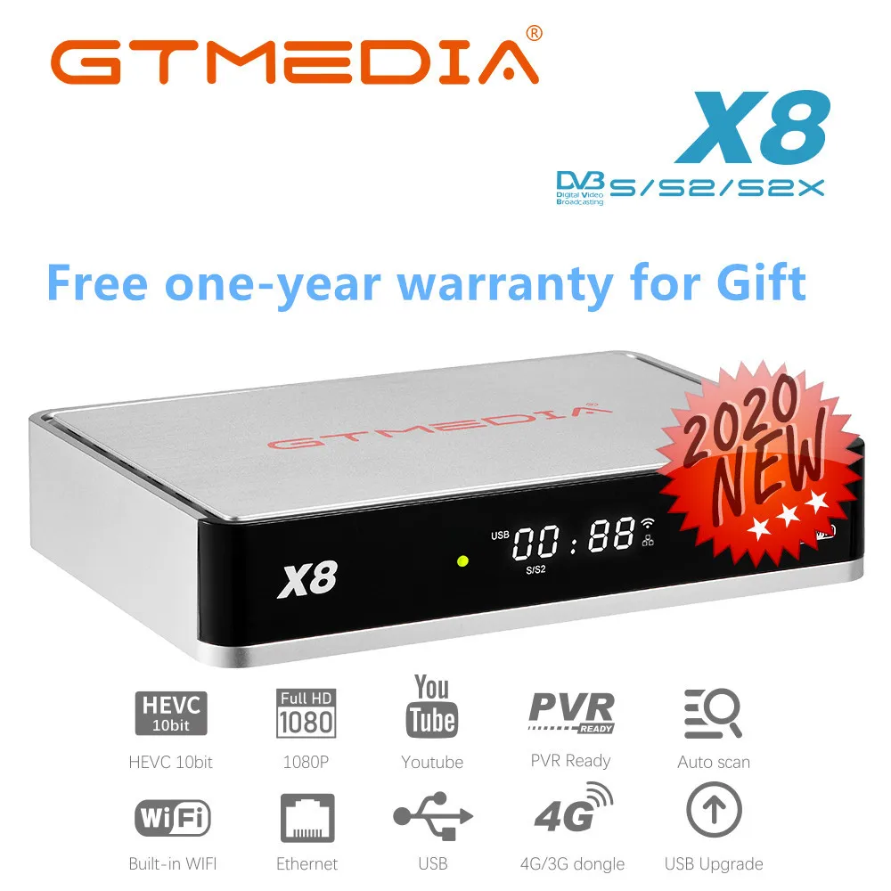 

GTMEDIA X8 Satellite TV Receiver DVB-S/S2/S2X Built-in 2.4G WiFi Update From V8 NOVA V9 Super V8X T2MI ACM VCM For Europe