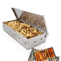 smoker box for bbq grill wood chips charcoal and gas barbecue meat smoking with hinged lid party supplies