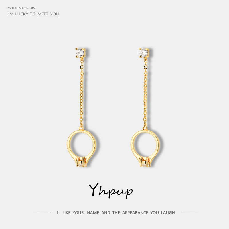 Женские круглые серьги Yhpup минималистичные медные сережки-подвески с цирконием