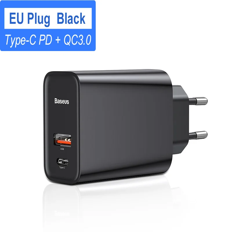 USB and PD Black EU Зарядное устройство Baseus Quick Charge 4,0 3,0 USB для Redmi Note 7 Pro 30W PD Supercharge быстрое зарядное устройство для телефона для huawei P30 iPhone 11 Pro - Тип штекера: USB and PD Black EU