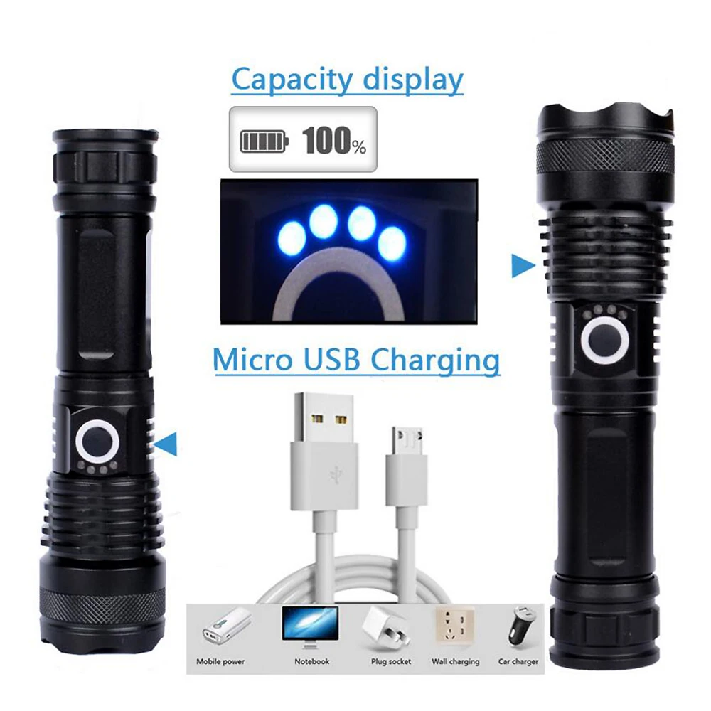Светодиодный фонарик 50000 люмен xhp70.2 самый мощный фонарик USB xhp70 xhp50 18650 26650 Батарея Перезаряжаемые фонарик 3