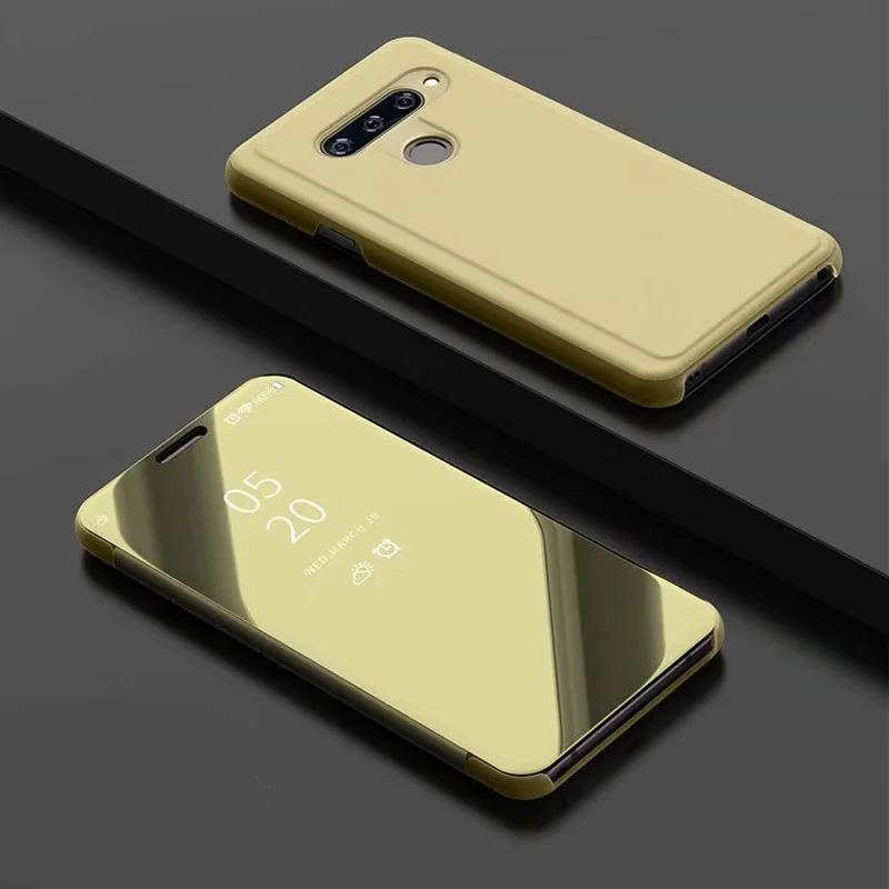 Роскошный зеркальный флип-чехол, кожаный чехол, чехол для телефона LG V40 V30 V50 G8 Q60 k50 - Цвет: Золотой