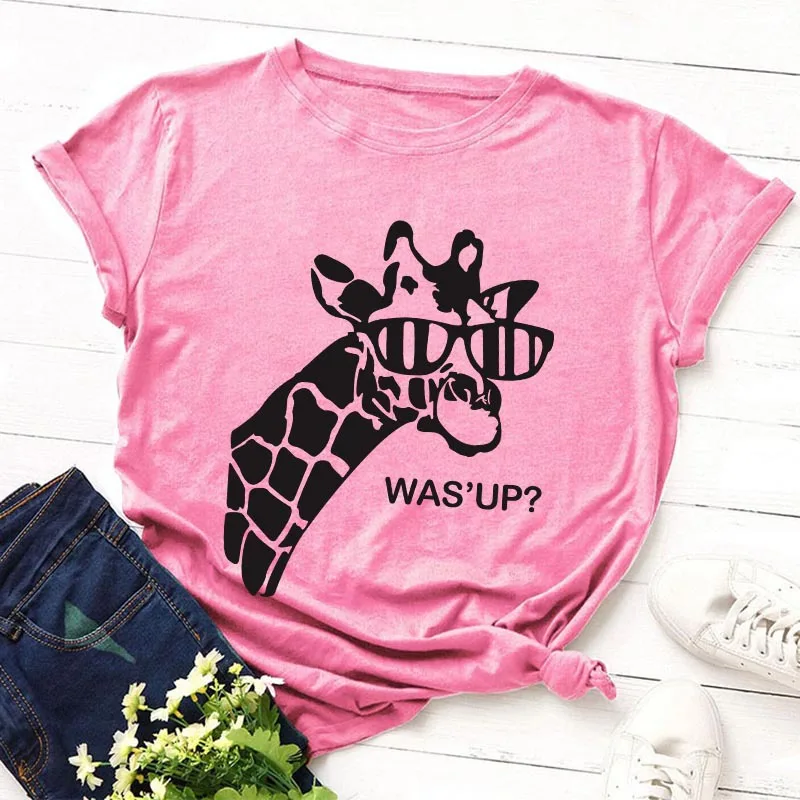 Новая летняя футболка с короткими рукавами и изображением жирафа бабочкой