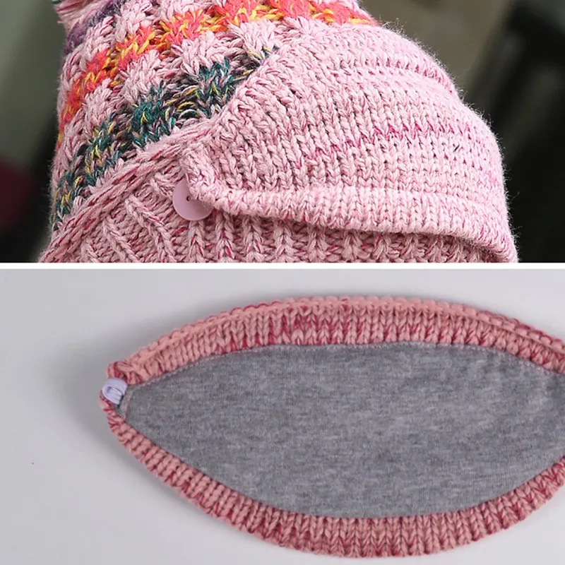 

Beanie Hat Scarf Face Mask Set Thick Patchwork Detachable Knitted Cap Neck Warmer Headwear For Winter Outdoor