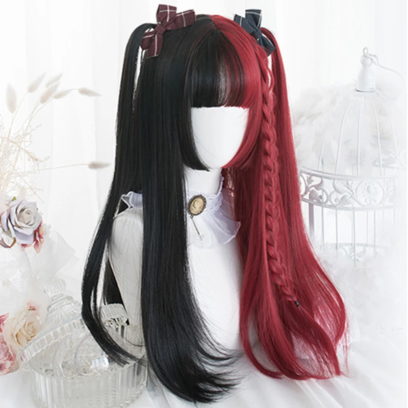 

LUPU Synthetic Lolita Wigs With Bangs Red Blonde Black Pink Long Straight Wig Natural Fake False Hair For Women Heat Resistant