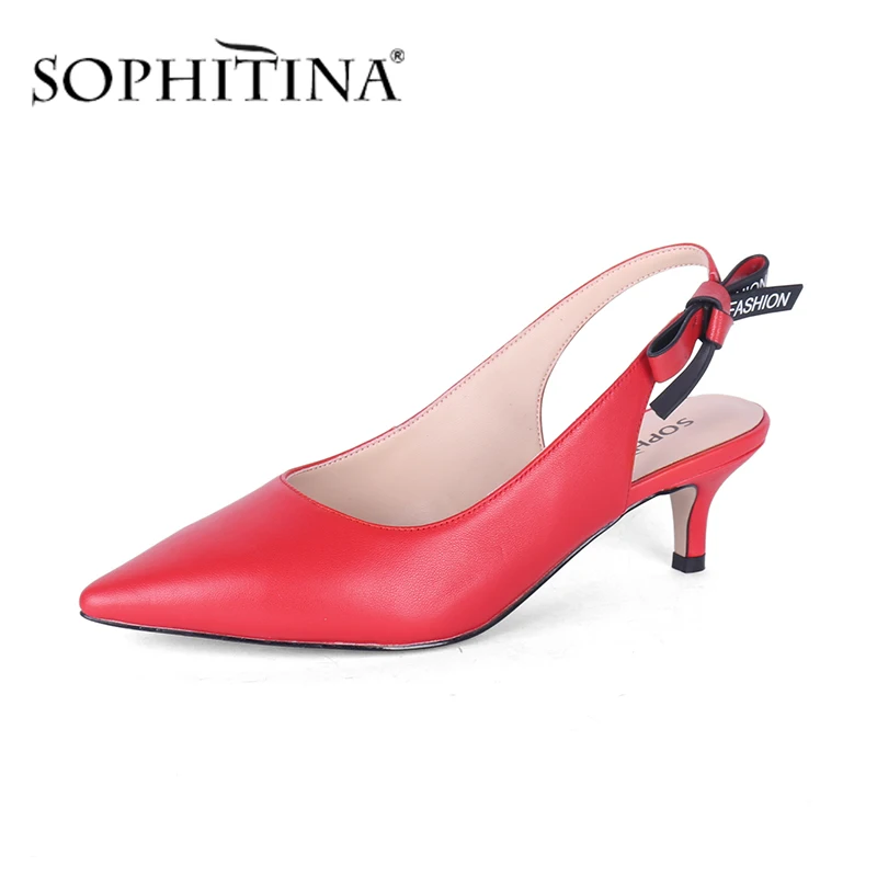 SOPHITINA Women's High Heel Sandals Summer Solid Slingbacks Classic Sheepskin Pointed Toe Slip on Lady Office Kitten Shoes PC705 | Обувь