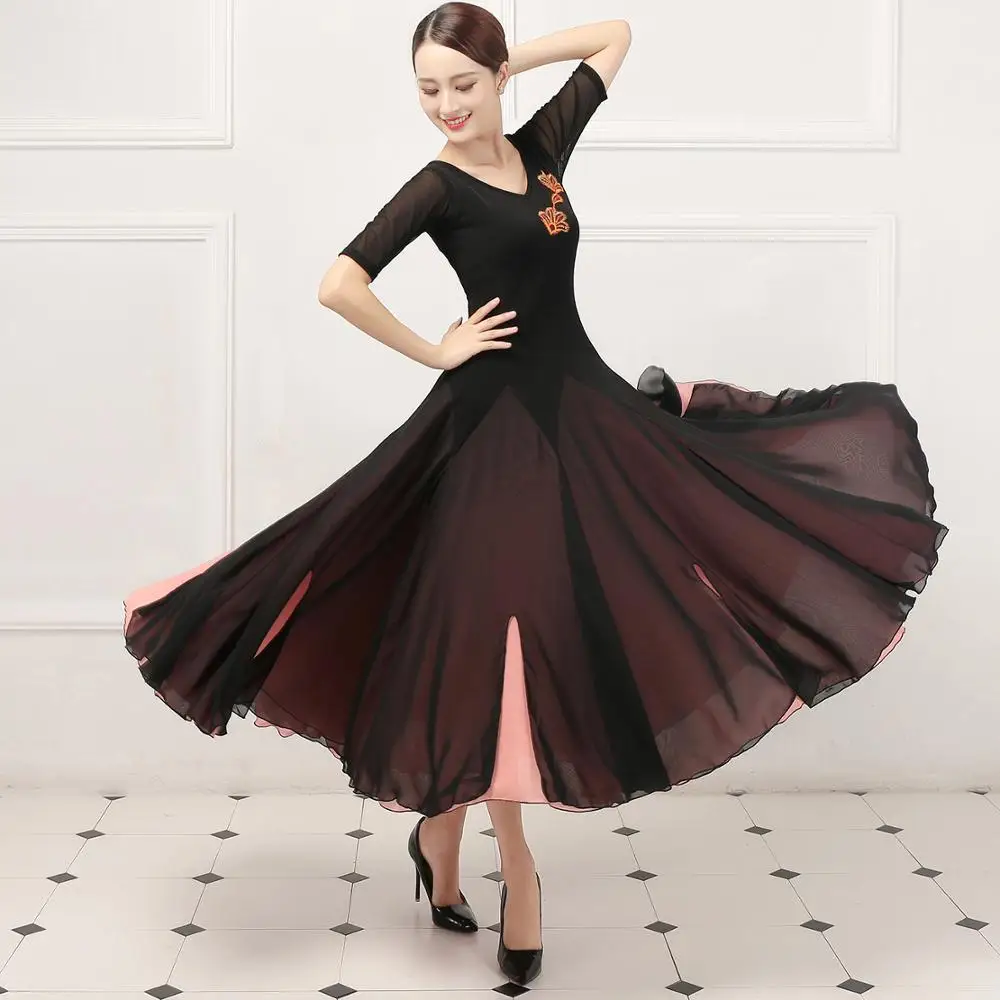 2020 New red black Ballroom Competition Dress short sleeves Women Modern Dresses Standard Waltz | Тематическая одежда и
