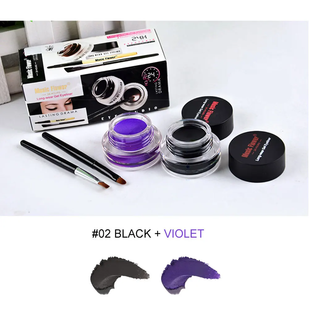 Black and Purple Коричневый+ черный 2 в 1 Подводка для глаз гелевая водостойкая макияж густая гладкая подводка для глаз крем стойкий с 2 кистями для макияжа для женщин - Цвет: Black and Purple