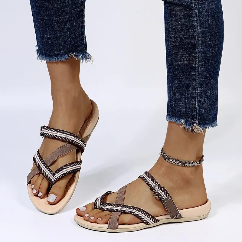 

WDHKUN Sandals Women Summer Bohemia Cover Heel Wedges Shoes for Woman Fashion Stripe Platform Ladies Sandals 2021