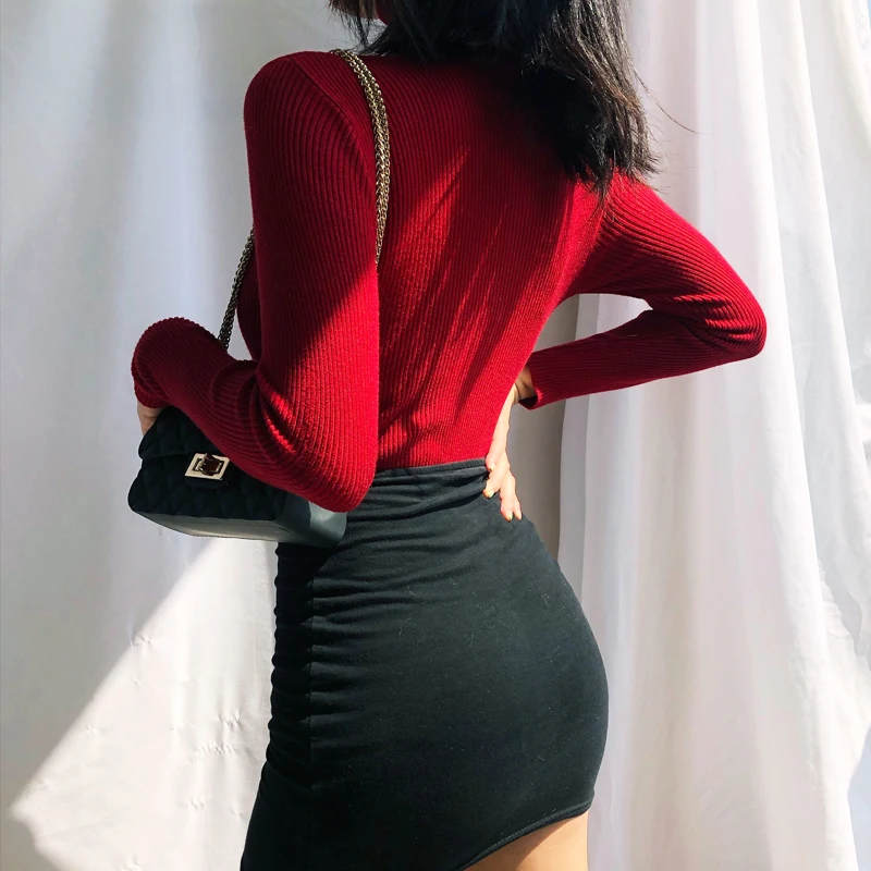 Women Roll Neck Jumper In Fine Knit Rib Basic Ribbed Top | Женская одежда