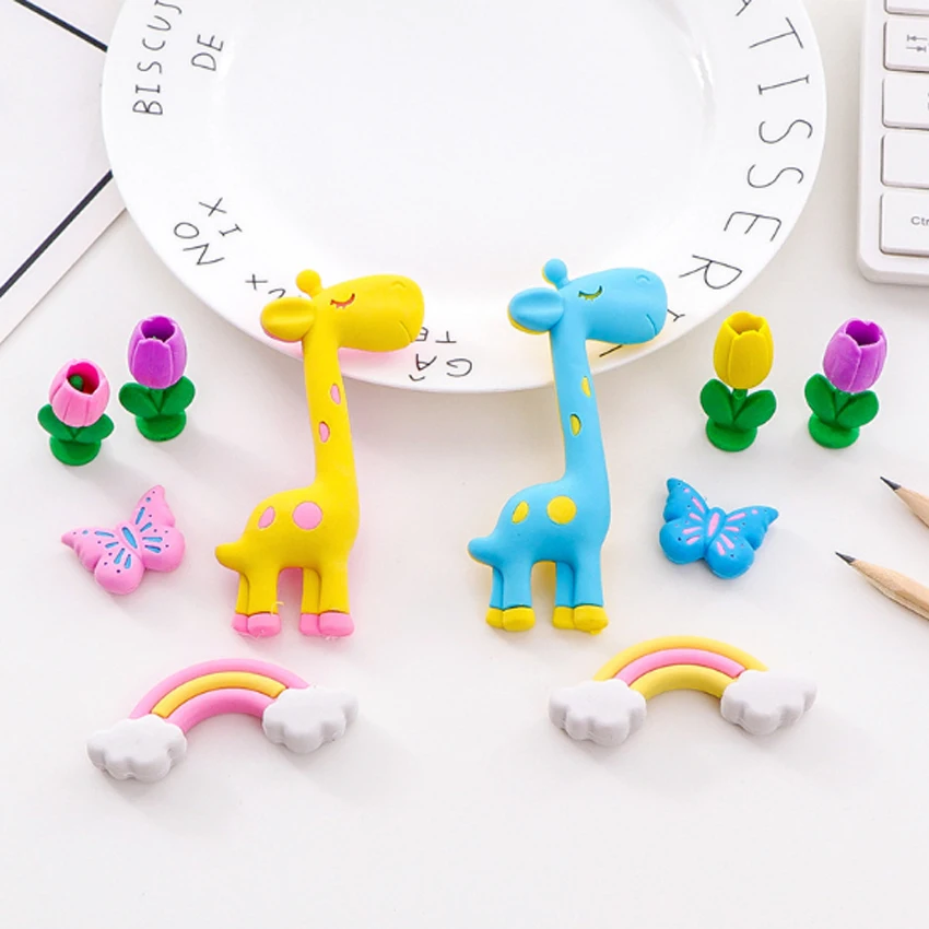 5 шт./упак. мультфильм Корейский Стиль Жираф Радужный ластик с цветами милые