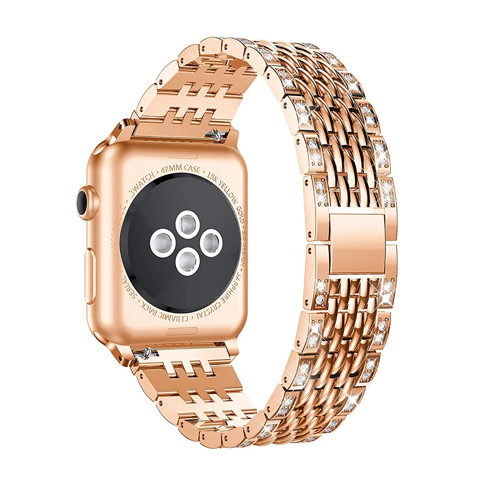 

Strap for Apple Watch 4 5 6 SE Band 44mm 40mm Luxury Diamond Stainless Steel Metal Bracelet for iwatch 3 2 1 Band 42mm 38mm