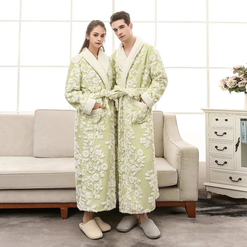 European and American craftsmanship jacquard double-layer thickened flannel pajamas for couples