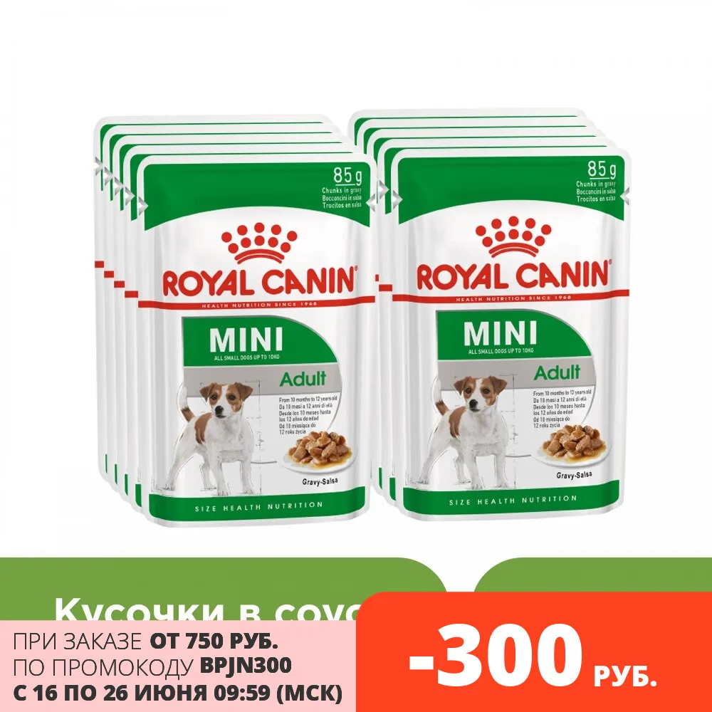 Royal Canin Mini Adult пауч для взрослых собак мелких пород (соус) 24*85 г.|Влажный корм собак| |