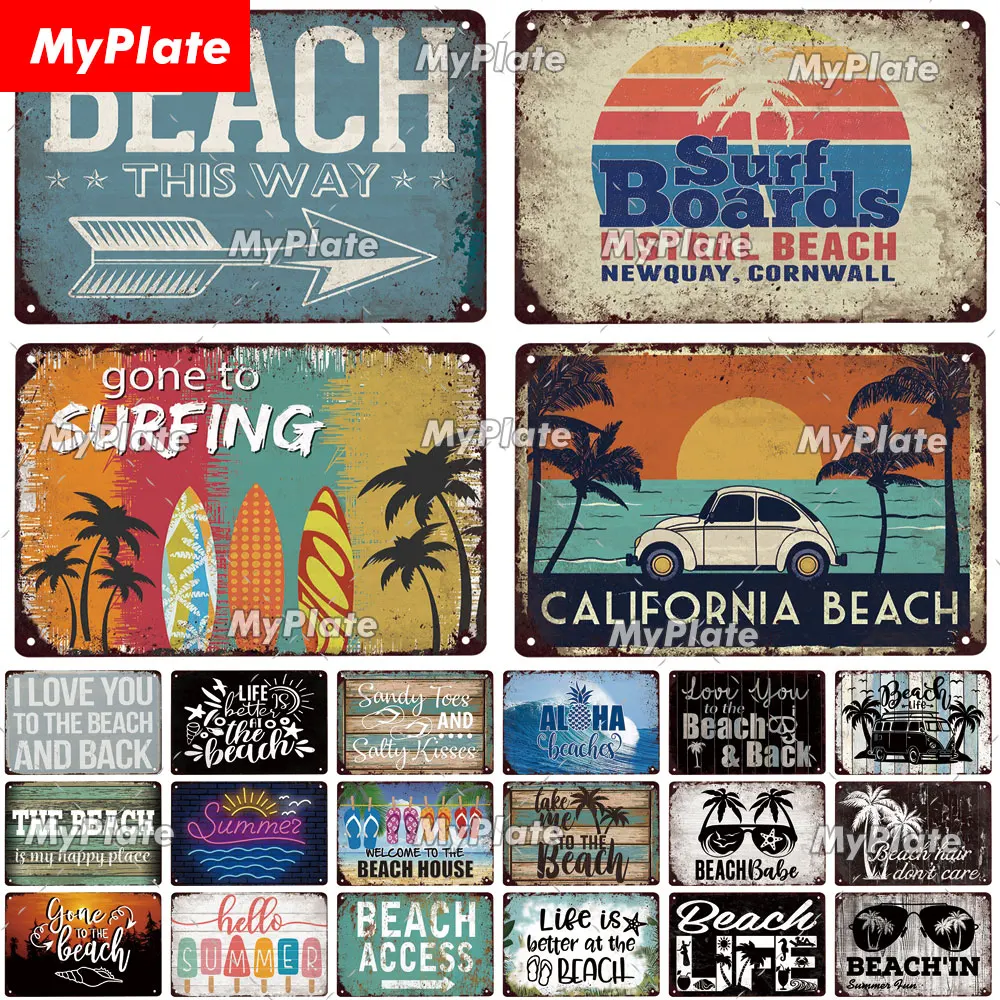 [MyPlate] метал для серфинга на пляже жестяной знак Настенный декор бара пляжа налет