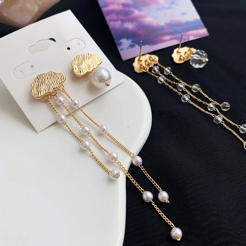 

GorGor Dangle Earrings Women Originality Statement Minimalist Asymmetric Pearl Crystal Long Tassel Elegant Jewelry EZ-817