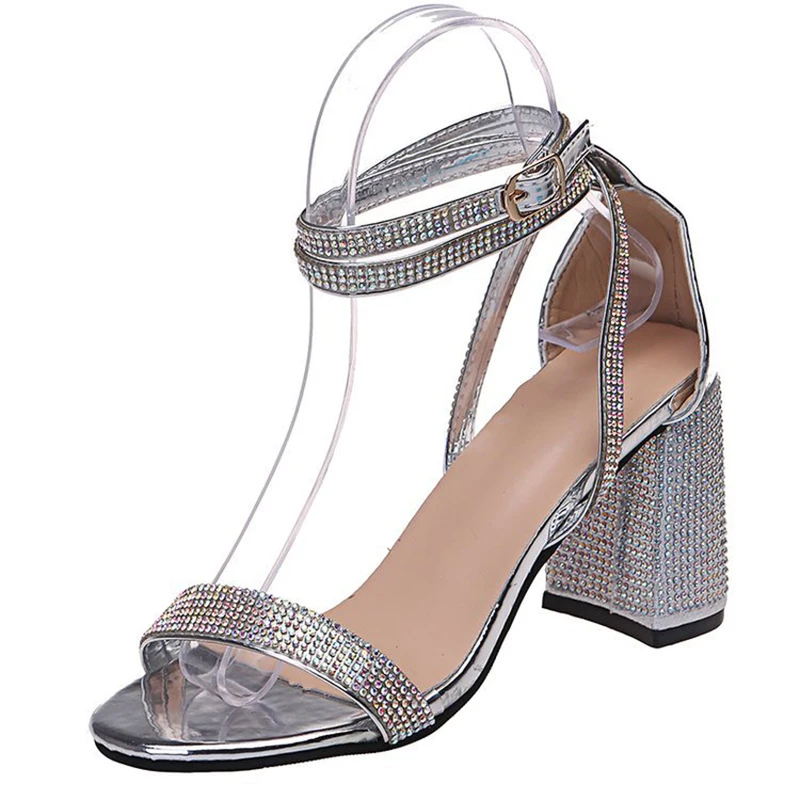 

Sexy Open Toe Chain Buckle Slippers 2021 New Women Sandals Shoes Wedding Party Fashion PVC Flip Flops Sandals High Heels Shoes