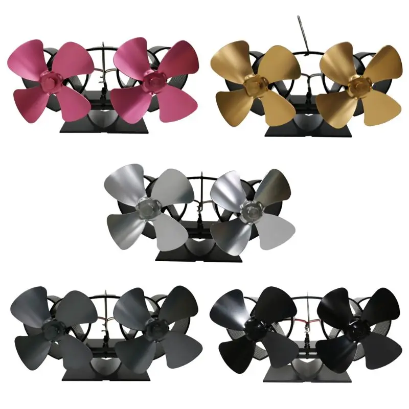 

Heat Self-Powered Fireplace Stove Top Fan Quiet 8 Blades 2 Monitors Aluminum Efficiently Warm Large Room Wood Log Burner Eco