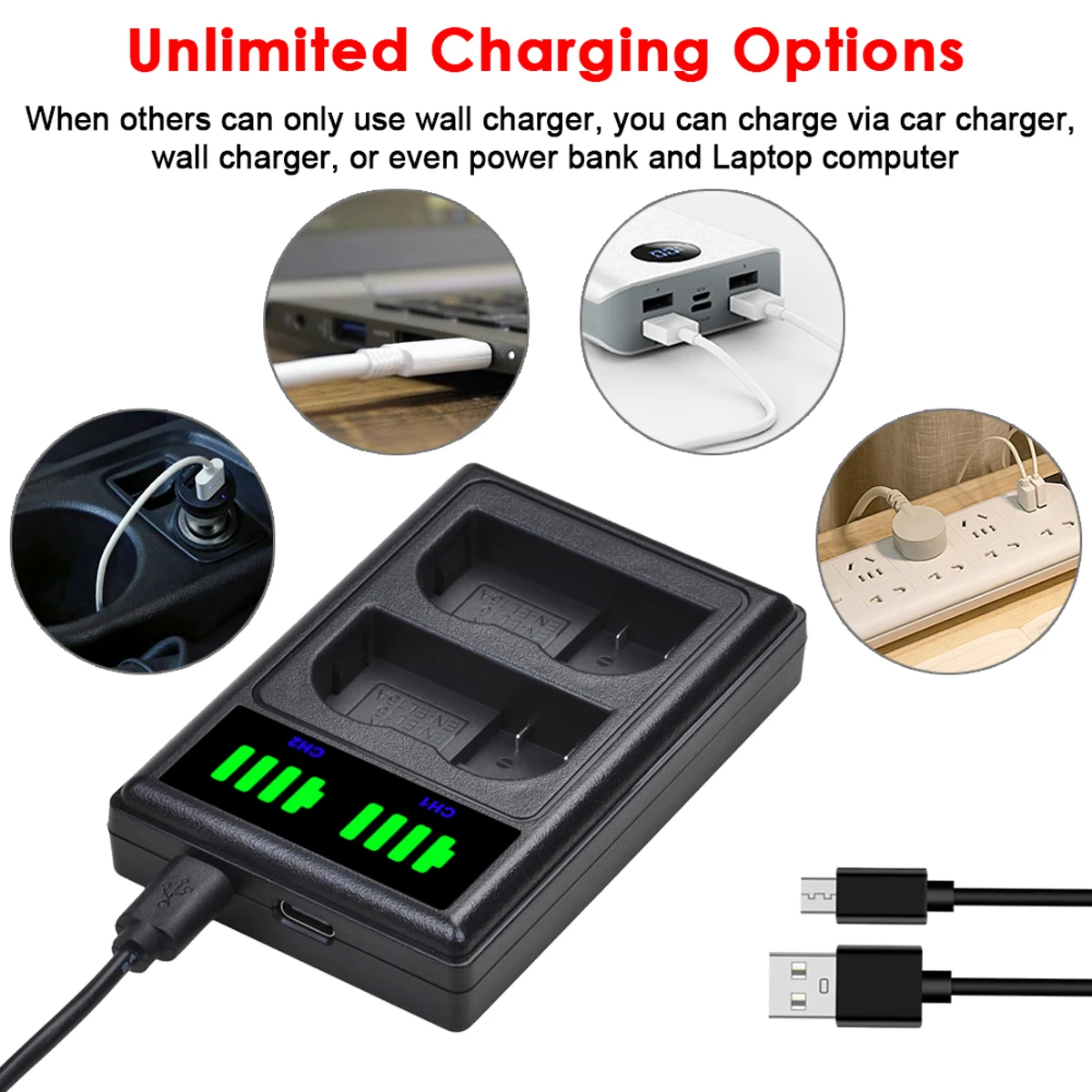 

2280mAh EN-EL15C EL15C EN EL15 Battery + LED Charger for Nikon D500, D610, D750, D800, D810, D850, D7000, D7100, D7500, Z5, Z6,