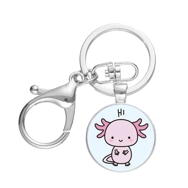 Трендовый брелок Kawaii Axolotl стеклянный купол животный дизайн застежка лобстер
